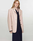 Firelady Fur Women's Lightweight Spray-Finish Sheepskin Blazer, Vintage Relaxed Fit Leather Jacket
