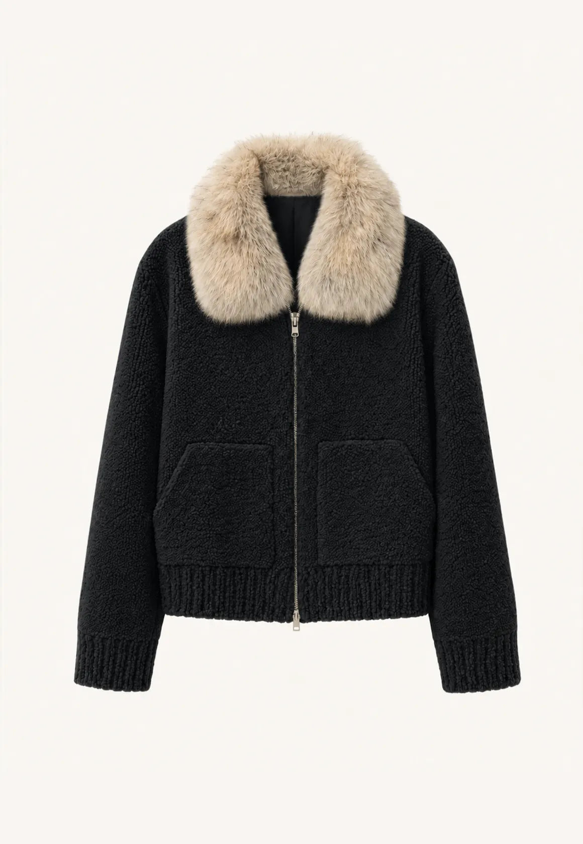 Firelady Fur Women's Merino Shearling Coat | Layered Patch-Dyed Raccoon Fur Collar“Hokkaido Melody”