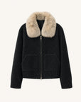 Firelady Fur Women's Merino Shearling Coat | Layered Patch-Dyed Raccoon Fur Collar“Hokkaido Melody”