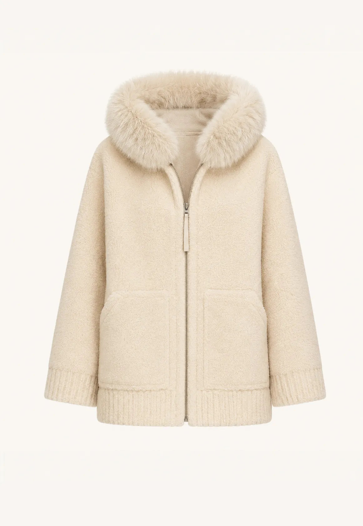 Firelady Fur Women's Merino Shearling Coat | Layered Patch-Dyed Raccoon Fur Collar“Hokkaido Melody”