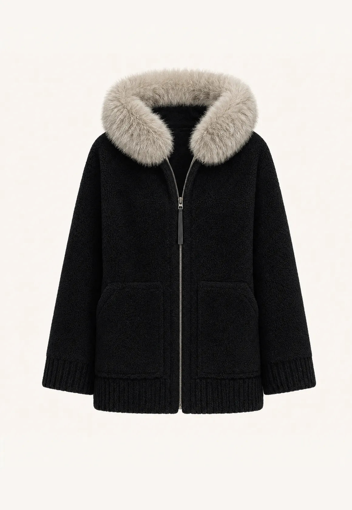 Firelady Fur Women's Merino Shearling Coat | Layered Patch-Dyed Raccoon Fur Collar“Hokkaido Melody”