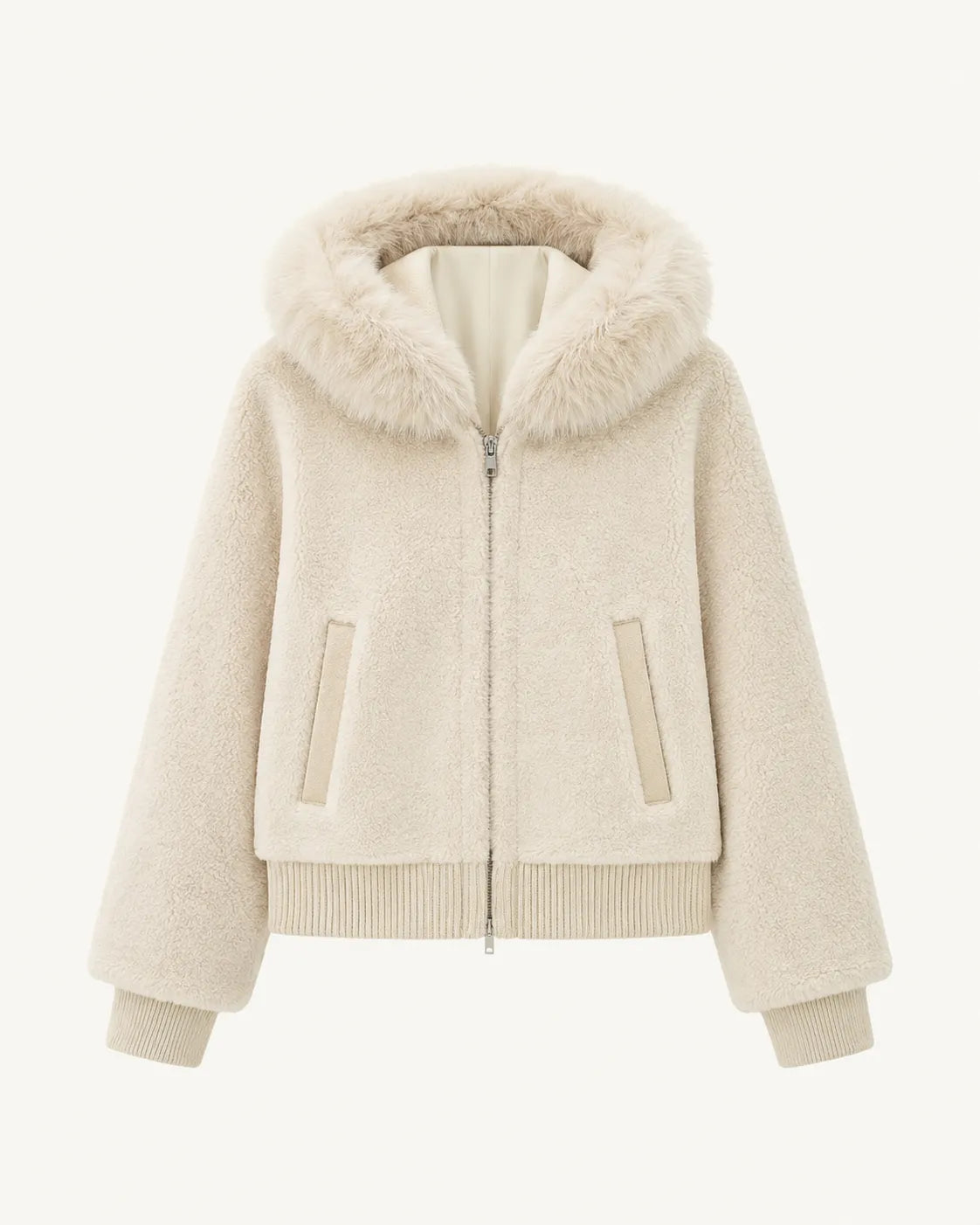 Firelady Fur Women's Merino Shearling Coat | Layered Patch-Dyed Raccoon Fur Collar“Hokkaido Melody”