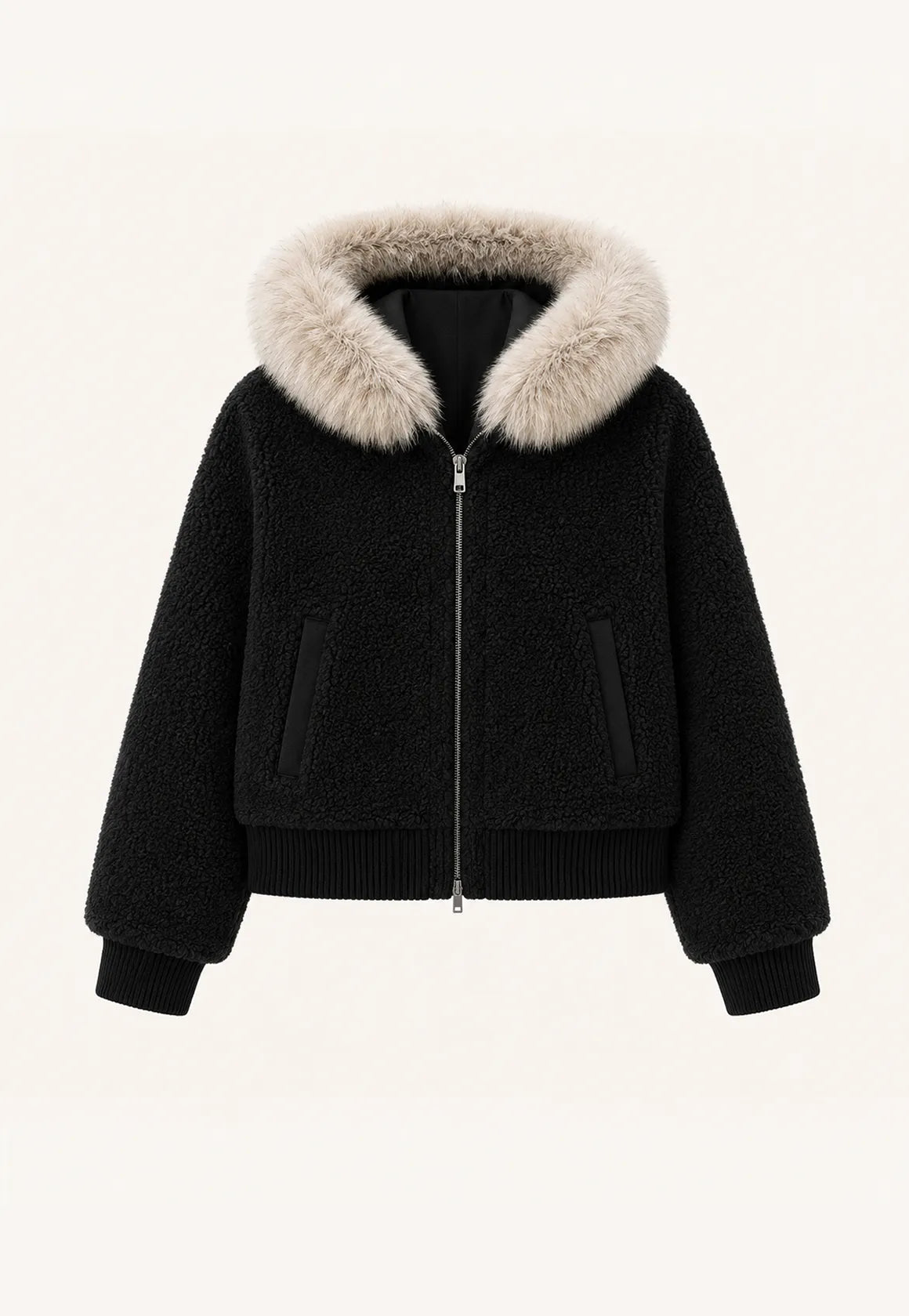 Firelady Fur Women's Merino Shearling Coat | Layered Patch-Dyed Raccoon Fur Collar“Hokkaido Melody”