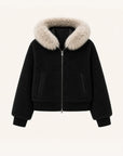 Firelady Fur Women's Merino Shearling Coat | Layered Patch-Dyed Raccoon Fur Collar“Hokkaido Melody”