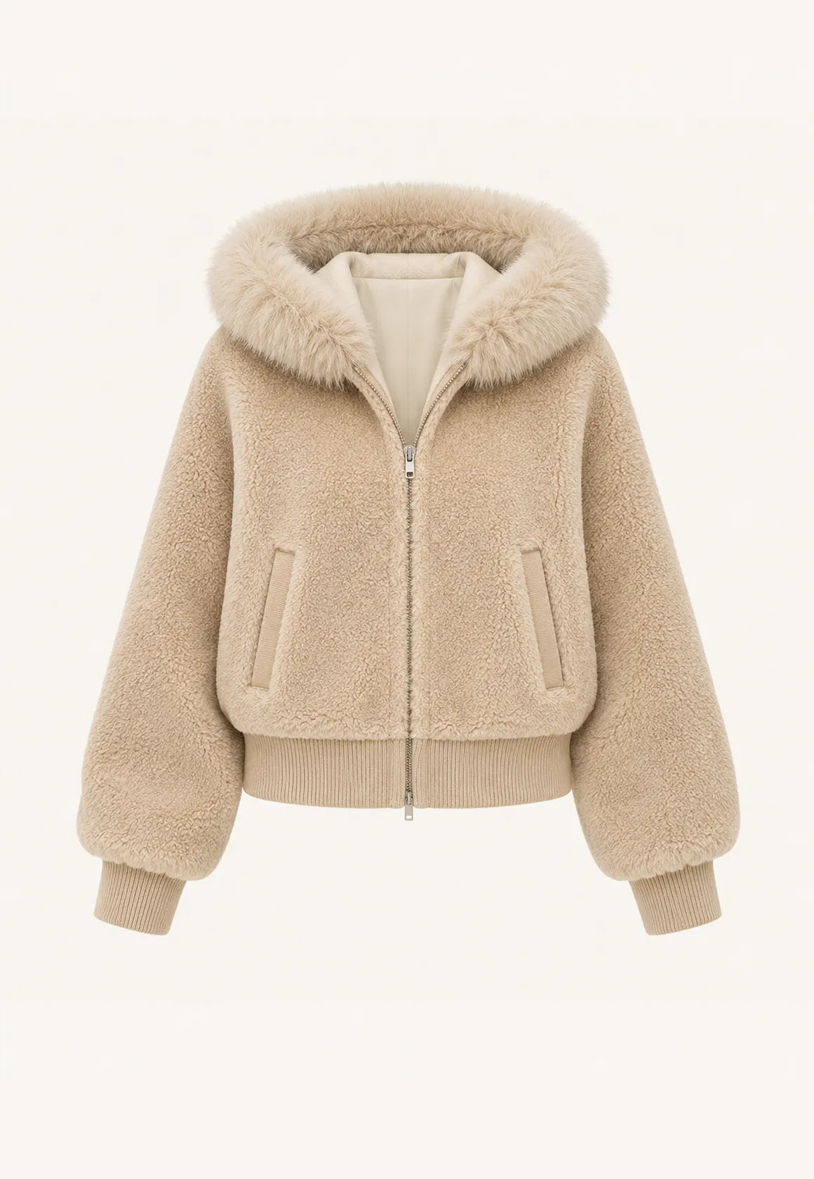 Firelady Fur Women's Merino Shearling Coat | Layered Patch-Dyed Raccoon Fur Collar“Hokkaido Melody”