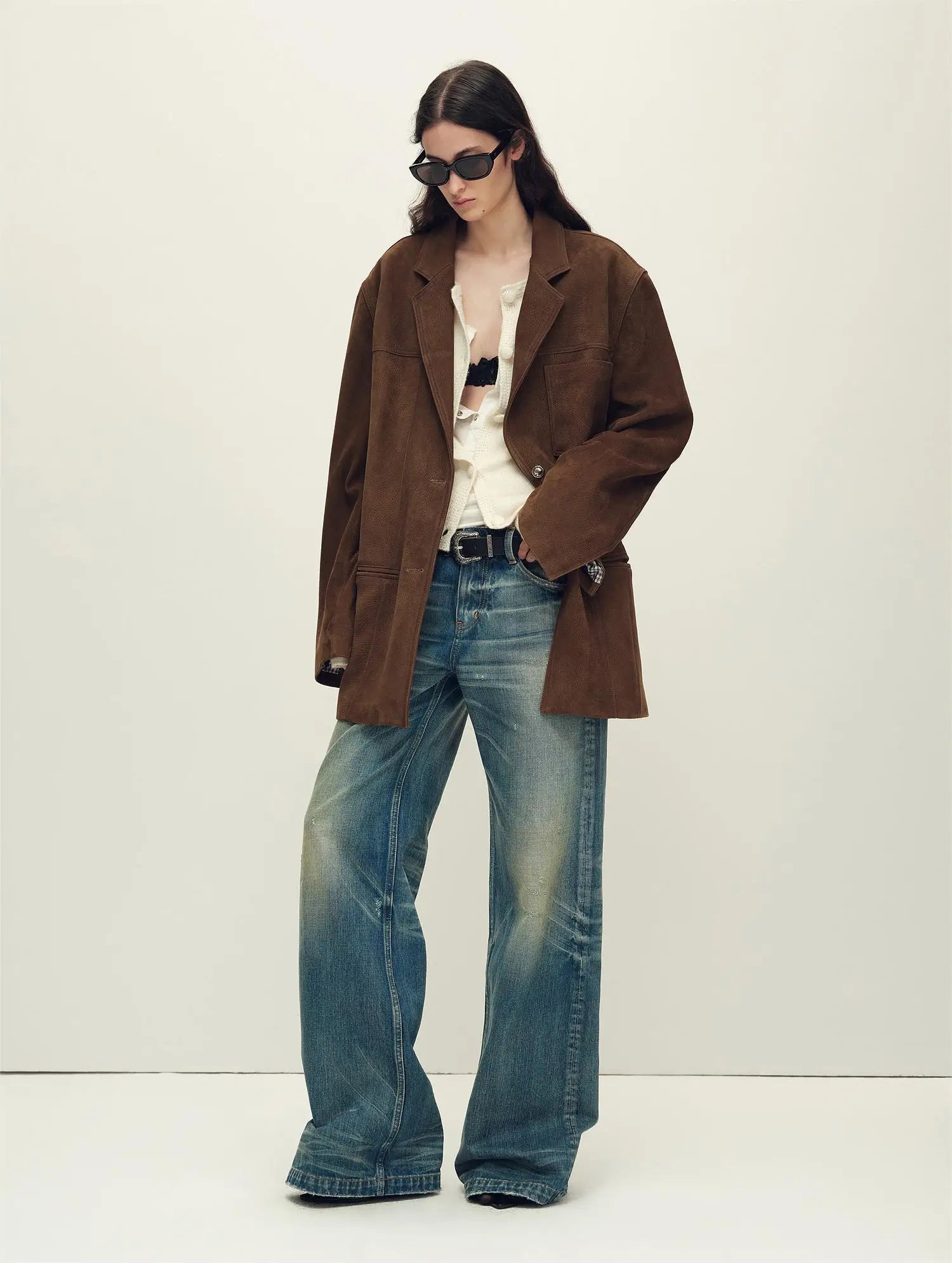 Firelady Fur Women’s Oversized Suede Blazer – Sheepskin Leather, Relaxed Fit, Lapel Colla