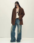 Firelady Fur Women’s Oversized Suede Blazer – Sheepskin Leather, Relaxed Fit, Lapel Colla
