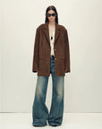 Firelady Fur Women’s Oversized Suede Blazer – Sheepskin Leather, Relaxed Fit, Lapel Colla
