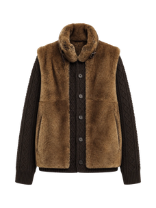 Veste en fourrure de lapin Rex pour femme Firelady avec manches amovibles en maille torsadée "Fawn Reverie"