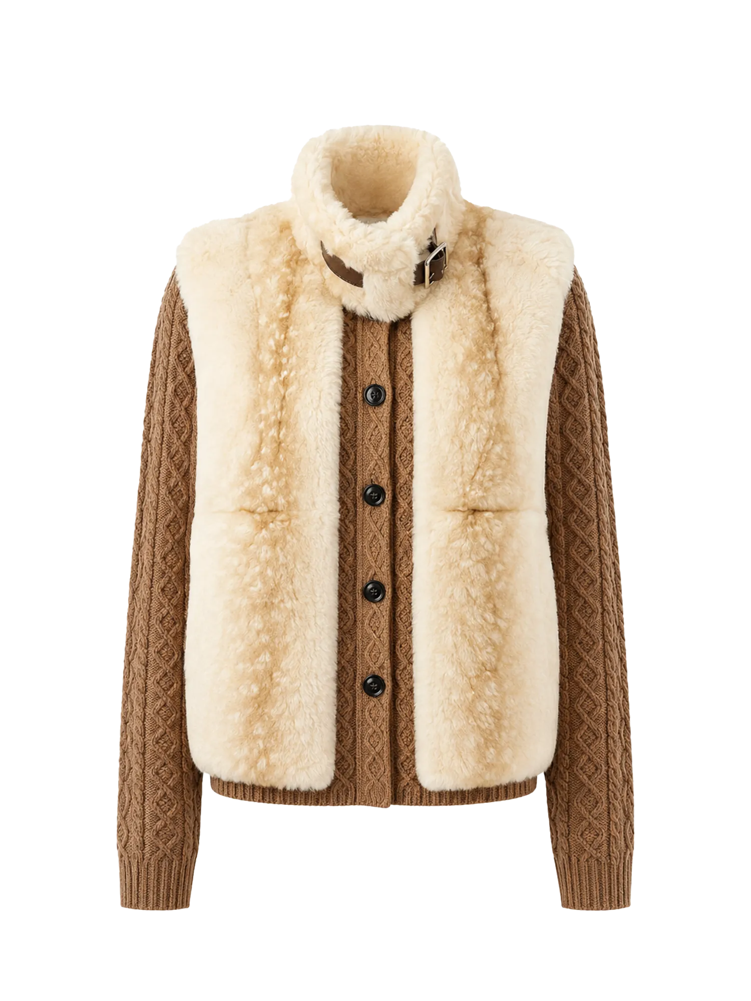 Firelady Fur Women's Rex Rabbit Fur Jacket with Removable Cable-Knit Sleeves "Fawn Reverie"
