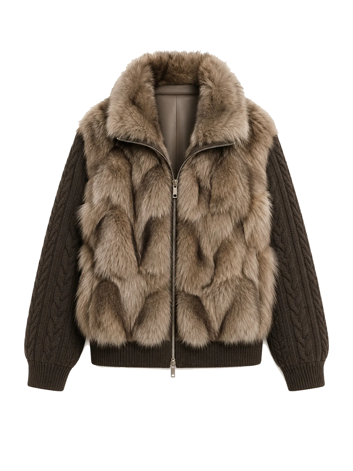 Firelady Fur Women's Saga Furs Fox Fur Jacket with Removable Wool-Knit Sleeves "Caramel Mocha"