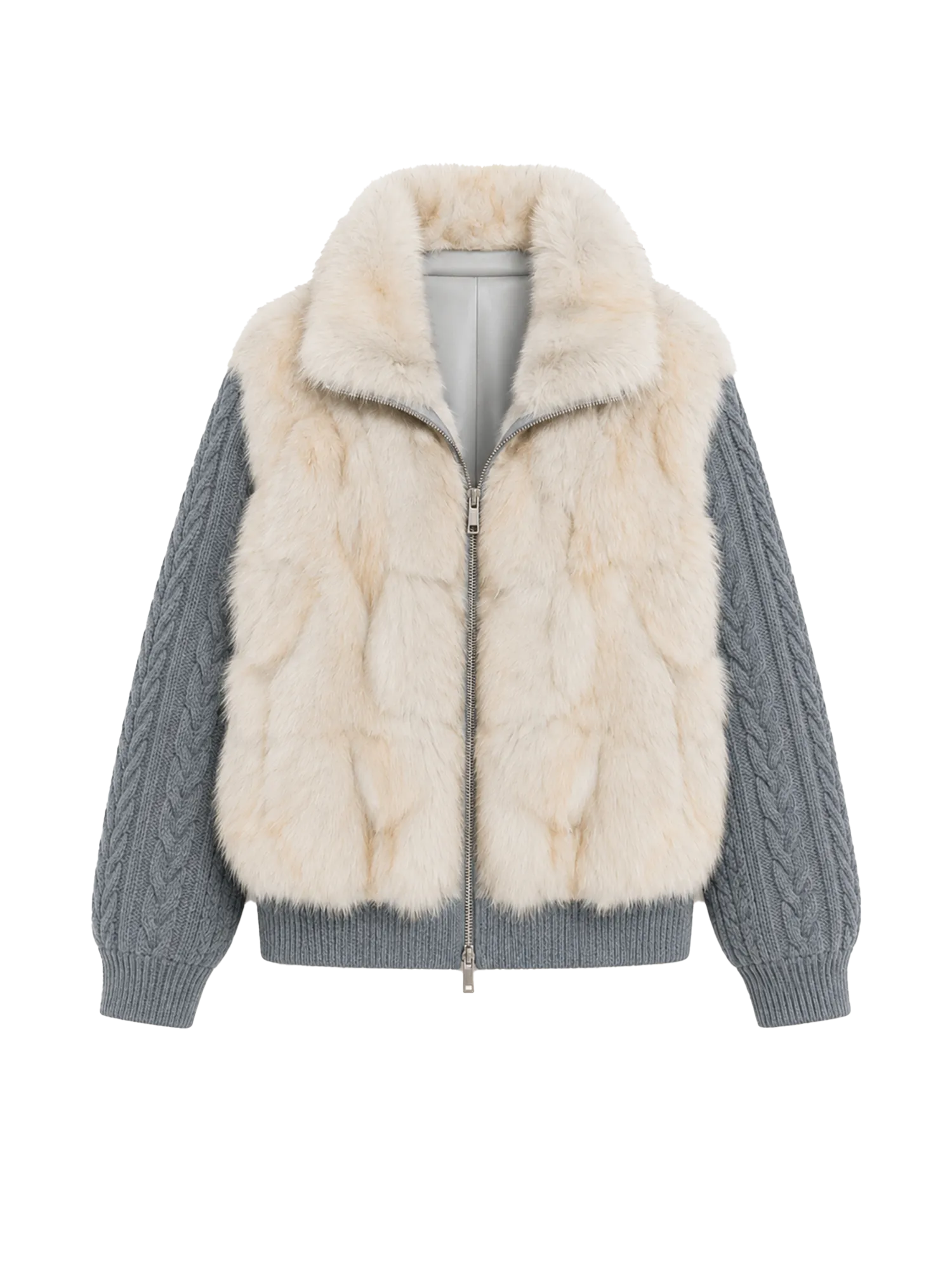Firelady Fur Women's Saga Furs Fox Fur Jacket with Removable Wool-Knit Sleeves "Caramel Mocha"