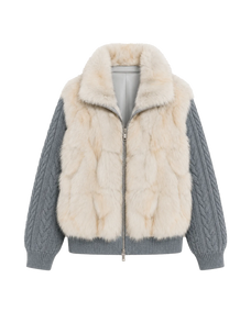 Firelady Fur Women's Saga Furs Fox Fur Jacket with Removable Wool-Knit Sleeves "Caramel Mocha"