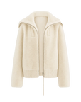 Firelady Fur Women's Shearling Leather Coat | Short Navy Collar Merino Wool Blend“Butter Crisp”