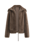 Firelady Fur Women's Shearling Leather Coat | Short Navy Collar Merino Wool Blend“Butter Crisp”