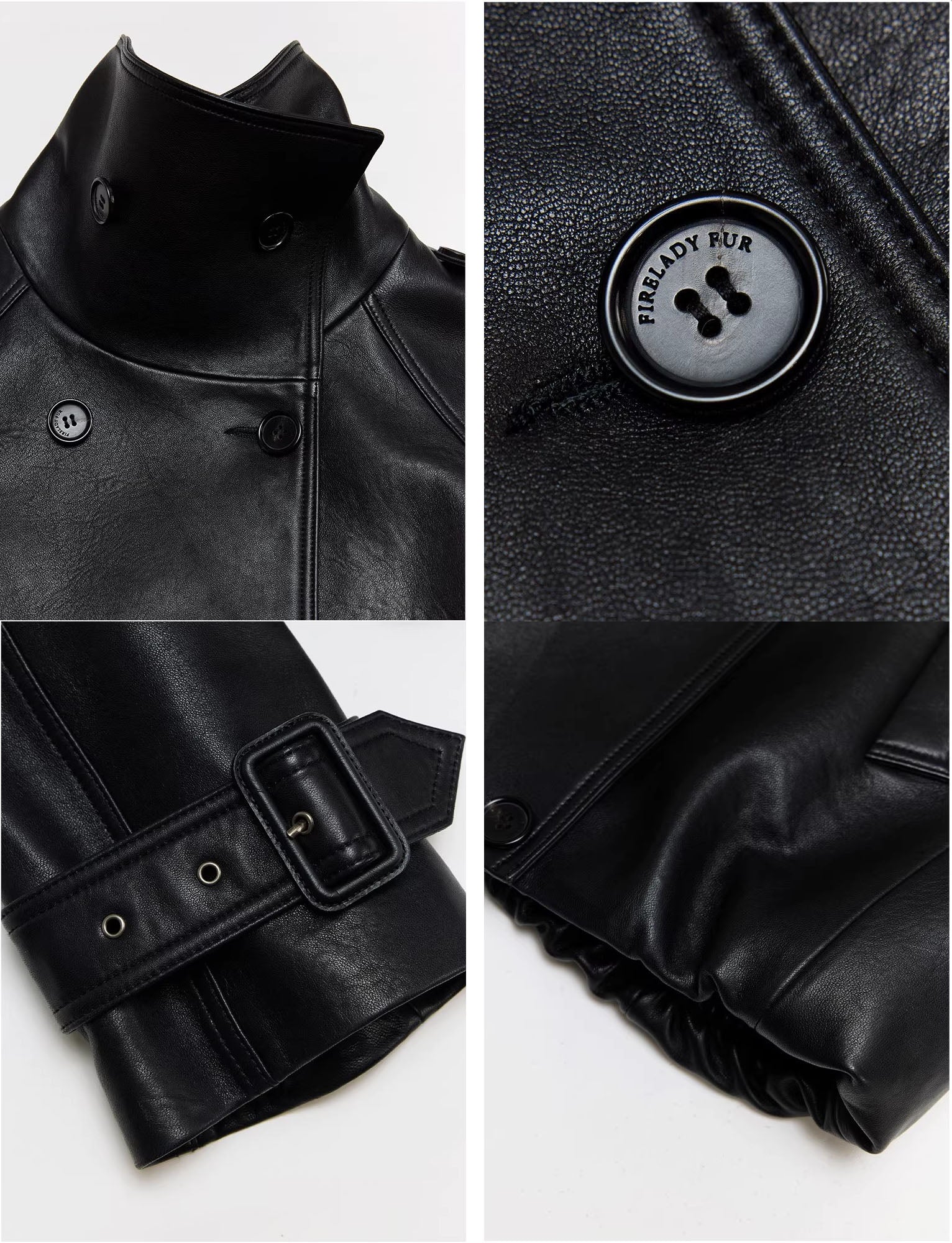 Firelady Fur Women's Turkish Lambskin Funnel Neck Leather Jacket - Weekend Street Style Short Trench Coat