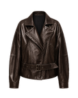 Firelady Fur Women's Two-Tone Waxed Sheepskin Leather Jacket-Belted Lapel Short Coat "Modern Queen"