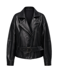 Firelady Fur Women's Two-Tone Waxed Sheepskin Leather Jacket-Belted Lapel Short Coat "Modern Queen"