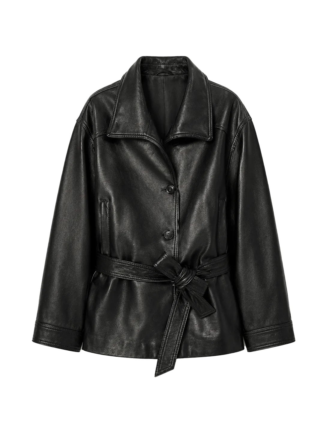 Firelady Fur Women's Vegetable-Tanned Sheepskin Belted Leather Trench Jacket "Quiet Avenue"