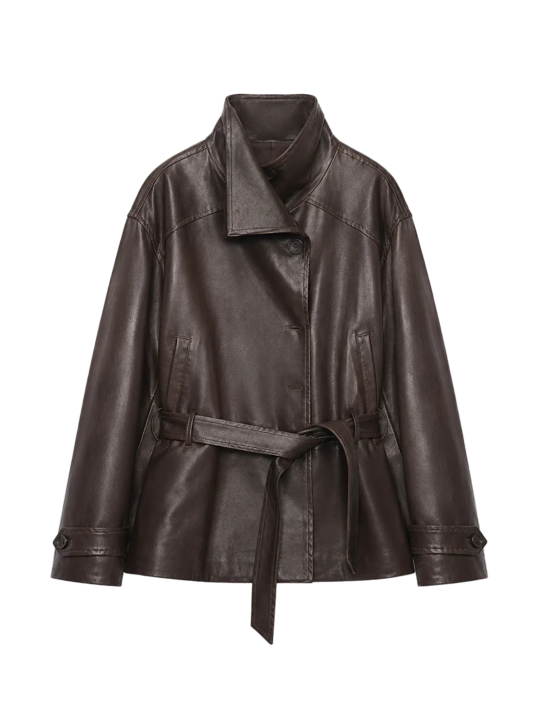 Firelady Fur Women's Vegetable-Tanned Sheepskin Belted Leather Trench Jacket "Quiet Avenue"