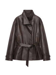 Firelady Fur Women's Vegetable-Tanned Sheepskin Belted Leather Trench Jacket "Quiet Avenue"