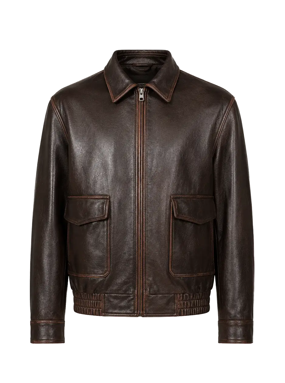 Firelady Fur South City Old Lane vintage brown aviator leather jacket product cutout