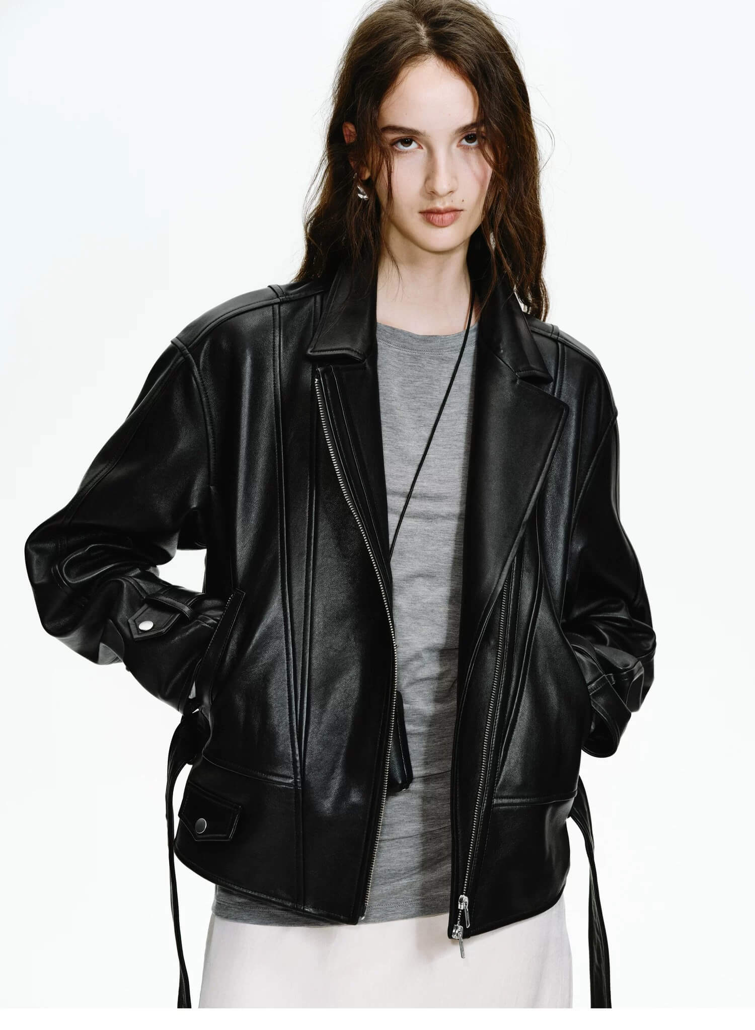 Firelady Fur Women's Vintage Light Waxed Sheepskin Moto Jacket | Adjustable Waist Biker Coat