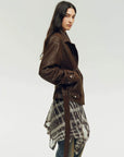 Firelady Fur Women's Vintage Light Waxed Sheepskin Moto Jacket | Adjustable Waist Biker Coat