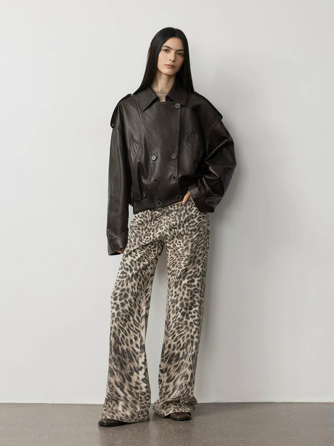 Firelady Fur Women‘s Vintage Waxed Lambskin Trench Style Bomber Leather Jacket “Fashion Boundaries”