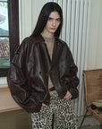 Firelady Fur Women‘s Vintage Waxed Lambskin Trench Style Bomber Leather Jacket “Fashion Boundaries”