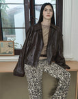 Firelady Fur Women‘s Vintage Waxed Lambskin Trench Style Bomber Leather Jacket “Fashion Boundaries”