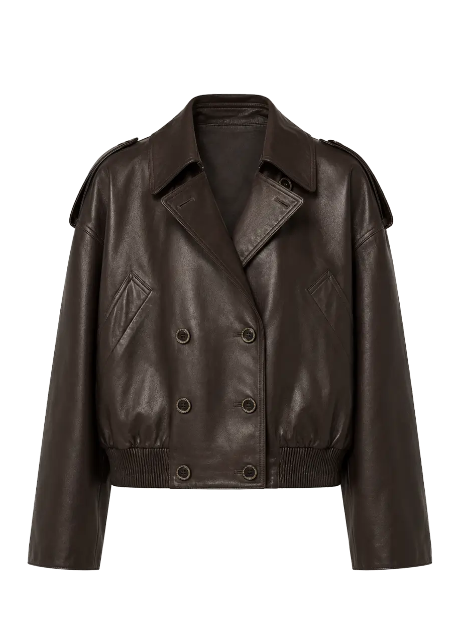 Firelady Fur Fashion Boundaries brown waxed lambskin bomber jacket product cutout