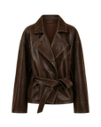 Firelady Fur Women's Waxed Sheepskin Biker Coat - Belted Asymmetric Lapel "Peninsula Black Tea"