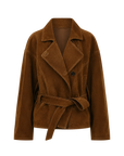 Firelady Fur Women's Waxed Sheepskin Biker Coat - Belted Asymmetric Lapel "Peninsula Black Tea"