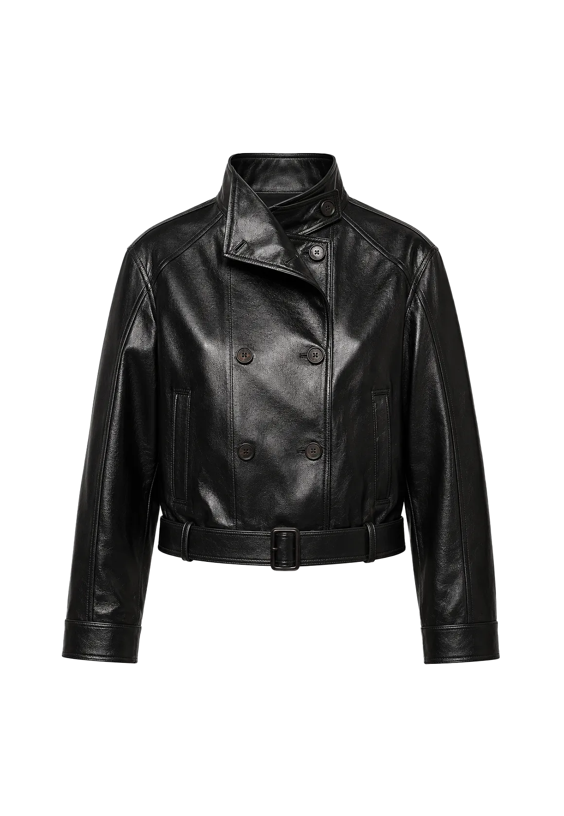 Firelady Fur Heartbeat Radio belted waxed sheepskin biker jacket product cutout