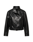 Firelady Fur Women's Waxed Sheepskin Biker Double-Breasted Funnel Neck leather jacket - Belted "Heartbeat Radio"