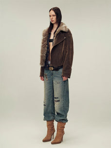 Parka en jean et fourrure véritable pour femme Firelady | Col en fourrure amovible et garnissage 90 % duvet d'oie blanc « Wander Free »