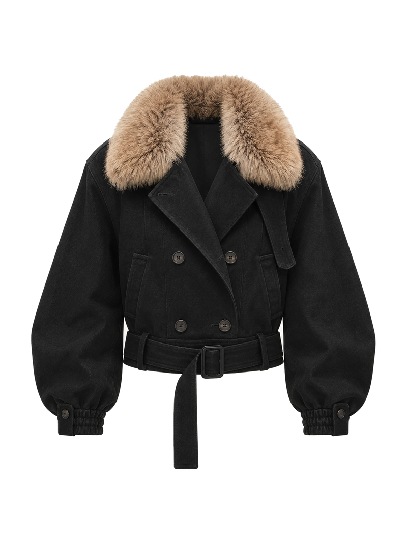 Firelady Fur Women's 90% Goose Down Parka – Detachable Toscana Fur Collar & Double-Breasted Cotton Shell