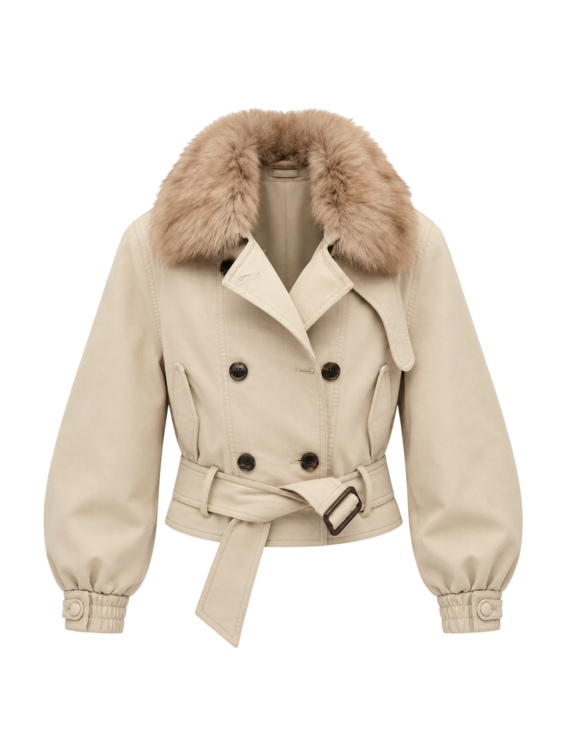 Firelady Fur Women's 90% Goose Down Parka – Detachable Toscana Fur Collar & Double-Breasted Cotton Shell