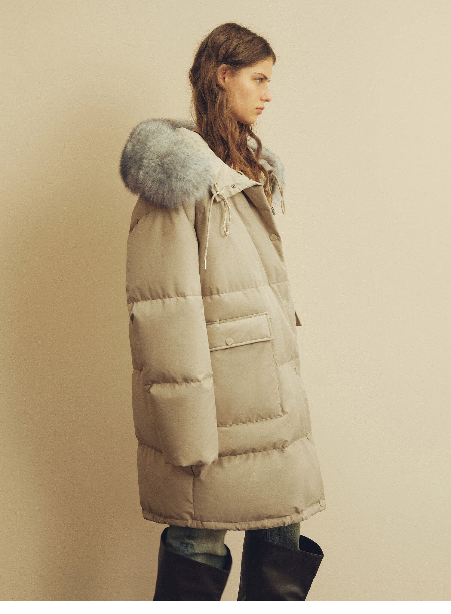 Firelady Fur Women's Down Parka with Detachable Fox Fur Collar