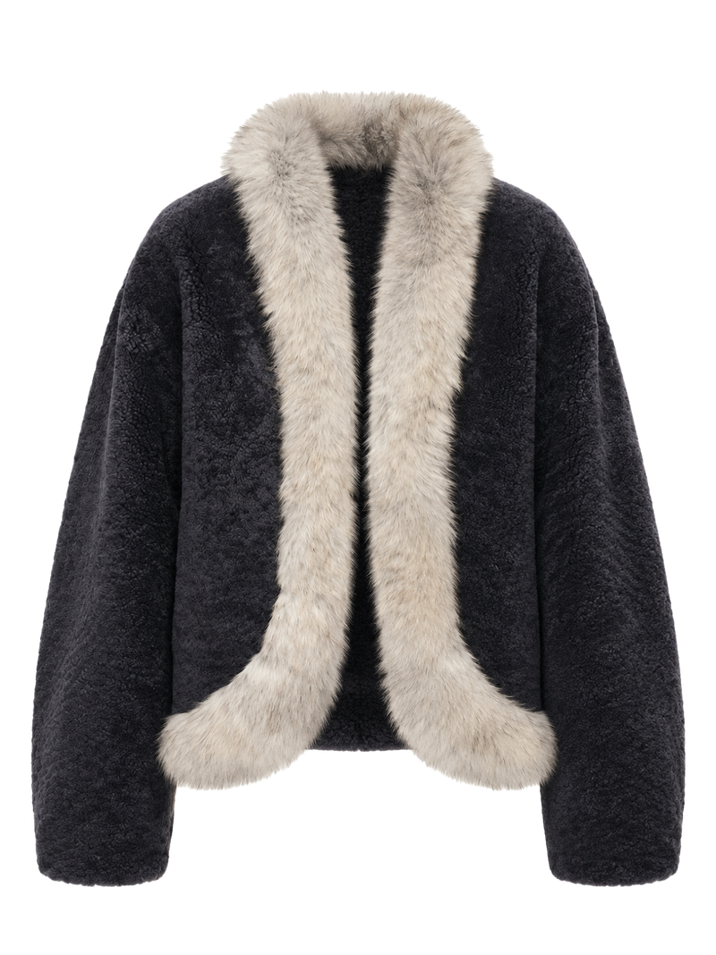 Firelady Fur Women's South African Merino Shearling Coat – Ombré Fox Fur Collar & Placket