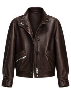 Firelady Fur Women's Suede & Oil-Wax Sheepskin Cropped Jacket – Puff-Sleeve Stand-Collar Design with Dual-Material Panels