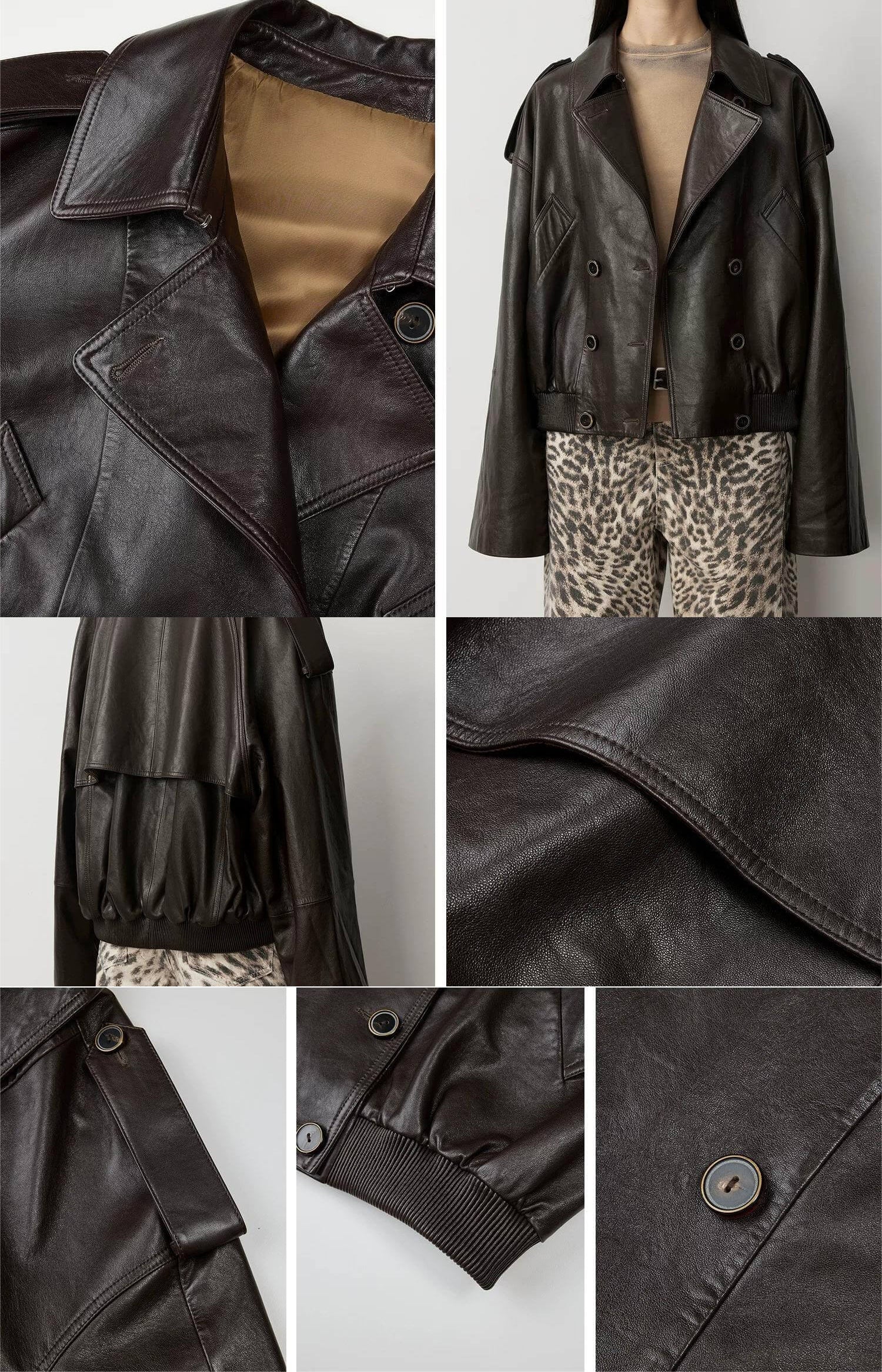 Firelady Fur Women‘s Vintage Waxed Lambskin Trench Style Bomber Leather Jacket “Fashion Boundaries”