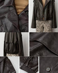 Firelady Fur Women‘s Vintage Waxed Lambskin Trench Style Bomber Leather Jacket “Fashion Boundaries”