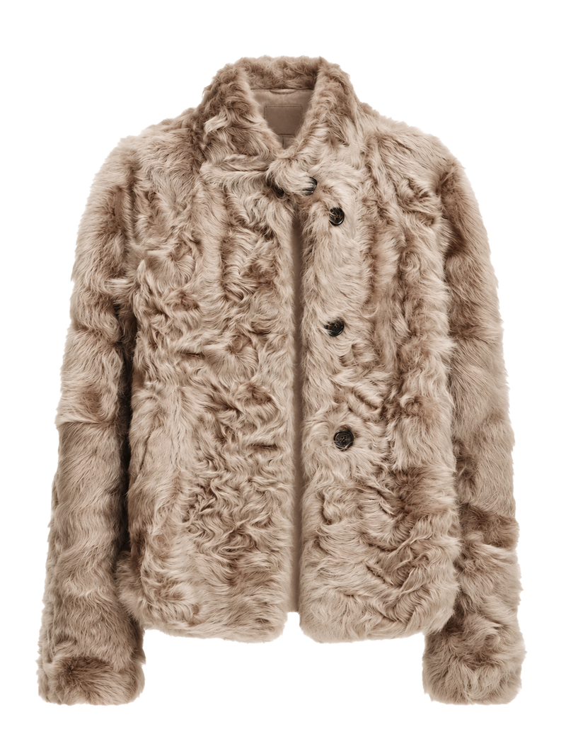 Firelady Fur Women's Sheepskin Shearling Coat – Lightweight Cropped Stand-Collar Jacket with Natural Water-Wave Curls