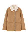 Fireladyfur Women's Faux Leather Shearling Jacket - Casual Furry Lapel Wool Coat