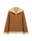 Fireladyfur Women's Faux Leather Shearling Jacket - Short Lapel Wool Coat Vintage