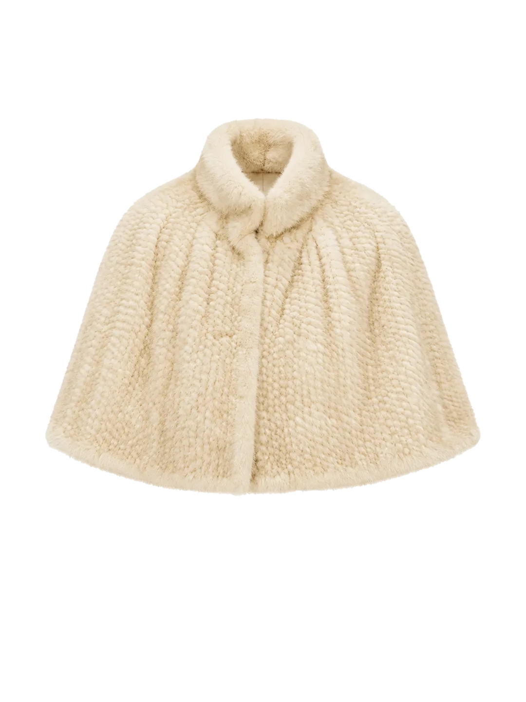 A cream-colored textured knit cape jacket with a wide collar, displayed against a solid white background.