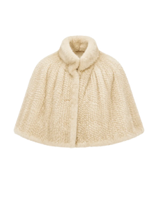 A cream-colored textured knit cape jacket with a wide collar, displayed against a solid white background.