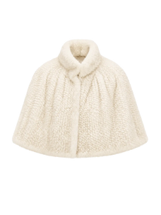 Fireladyfur Women's Handwoven Mink Fur Cape Shawl with Stand Collar “Velvet Swan”